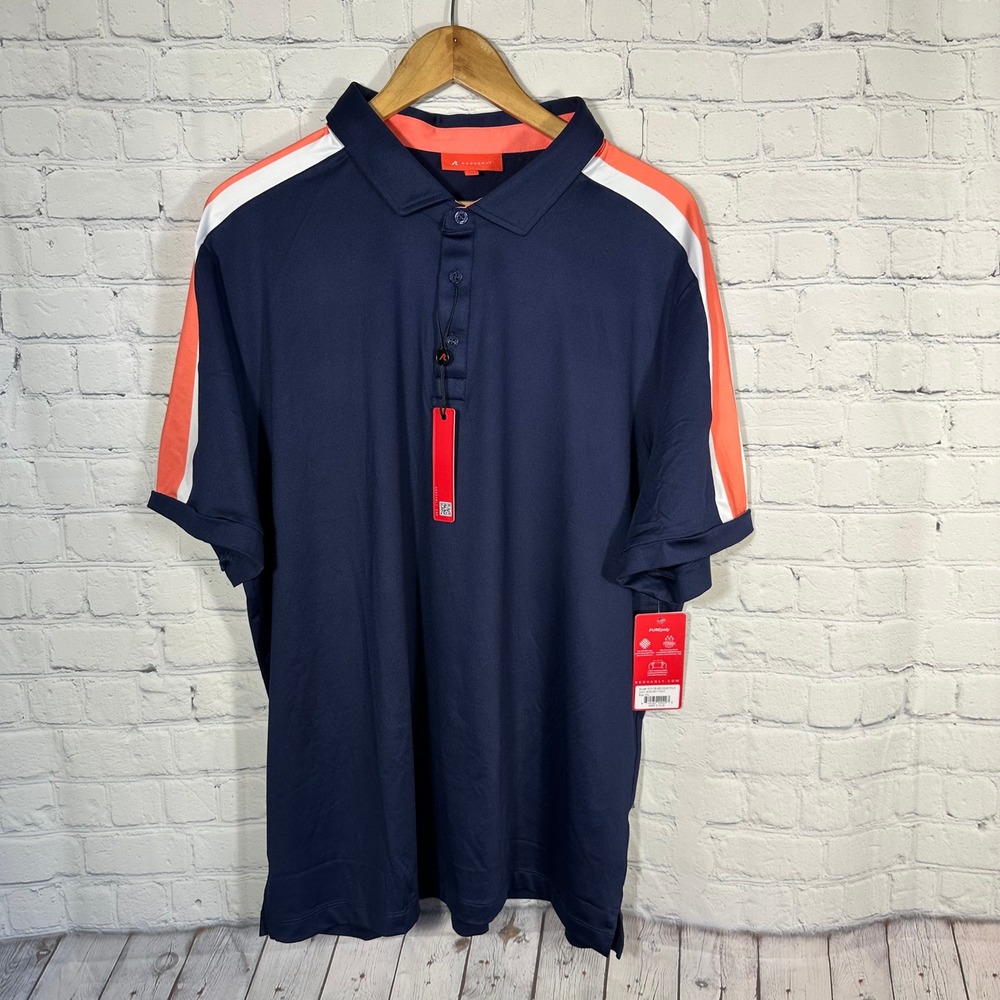 Redvanly Sevigne Polo Midnight Navy Blue Orange Stripe Golf Shirt Mens XXL NEW